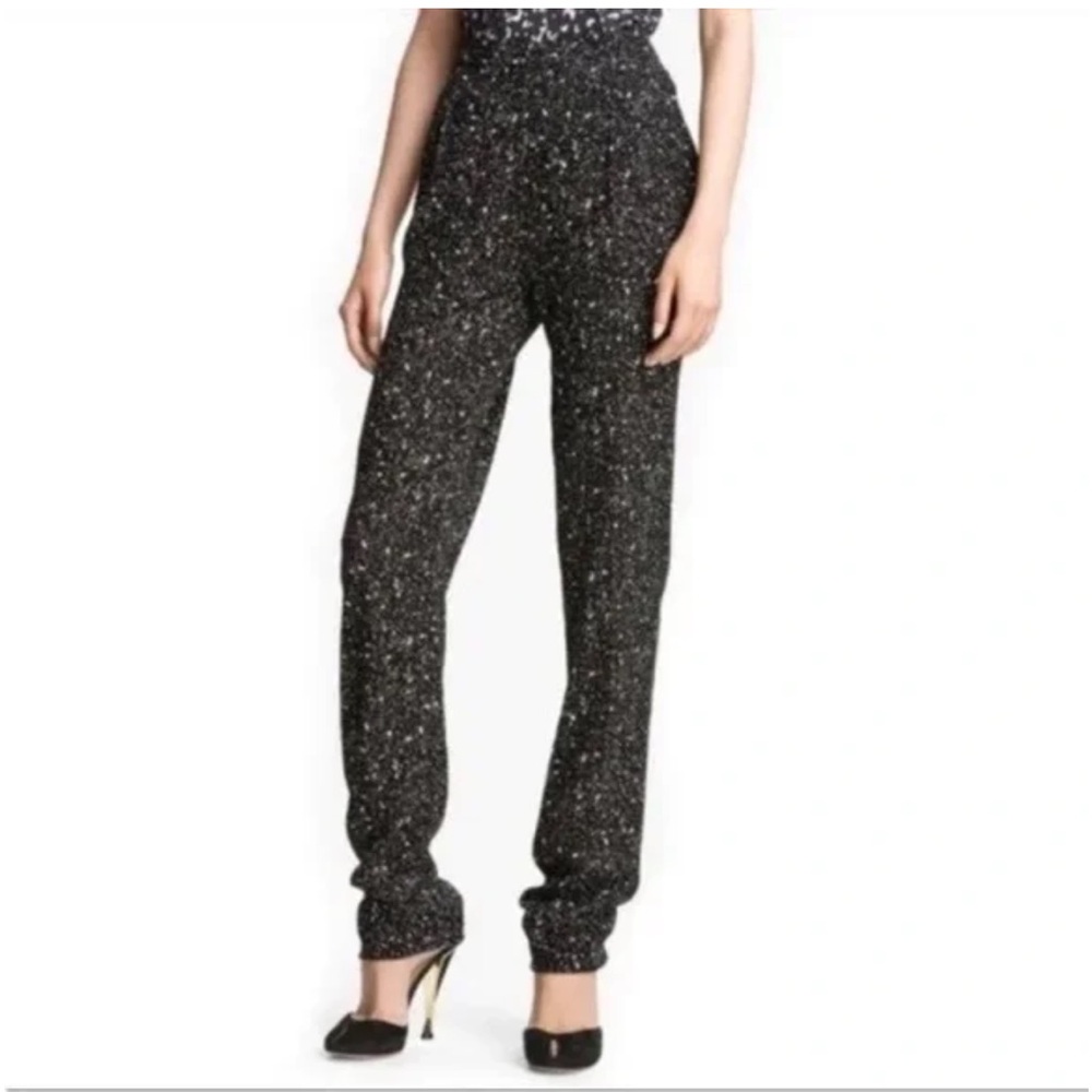 Diane von Furstenberg Black Martine Galaxy Pants Sz 4 #U2